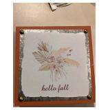 Hello Fall Pillow Size 16 x 16 In, Hello Fall Wall Decor Plaque, Leaf Garland, Scarecrow Stick, and Cinnamon Scented Broom