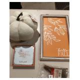 Hello Fall Wall Picture, Hello Fall Decor Plaque, Creamy White Fall Cloth Pumpkin, and Cinnamon Scented Broom