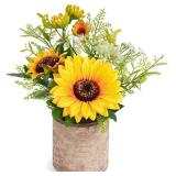 COCOBOO Sunflower Artificial Flowers Pot, Sunflower Decor, Yellow Fake Flower in Pots, for Home Bathroom Kitchen