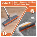 eazer Floor Scrubber Brush, 2-in-1 Deck Scrubber Brush with Long Handle, Soft & Hard Bristle Brush for Cleaning Concrete, Squeegee Broom for Floor,Bathroom Garage,Kitchen,Wall,Tile and Swimming Pool.