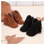 Meckior Baby Girls Cowboy Tassel Boots Side Zipper Moccasins Soft Bottom Non-Slip Toddler Shoe