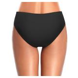 Tempt Me Women Black Bikini Bottoms Mid Waist Ruched Bathing Suit Swimsuit Full Coverage Swim Bottom M