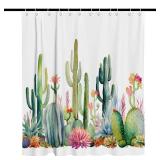 Lifeasy Desert Succulent Botanical Cactus Shower Curtain Boho Watercolor Painting Print Cloth Fabric Bathroom Decor Set with Hooks Washable 72" L x 72" W Green