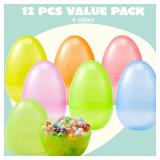 JOYIN 7" Jumbo Plastic Bright Solid Easter Eggs 12Pcs Assorted Colors for Filling Treats, Theme Party Favor, Hunt, Classroom Prize Supplies Toylid Giant