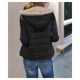 Womens Sherpa Fleece Zipper Up Reversible Vest Warm Color Block Hoodie Outwear with Pocket