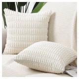 MADIZZ Pack of 2 Boho Striped Corduroy Throw Pillow Covers 14x14 Inch Beige Soft Decorative Cushion Cover for Sofa Bedroom Pillow Shell