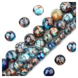 Filluck Natural Stone Beads 6mm Mixed Blue Imperial Jasper Polished Round Smooth Gemstone Beads for Jewelry Making Adults 15 Inch(Mixed Blue Imperial Jasper,6mm)