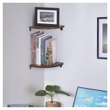 HOMCENES Corner Shelf Wall Mount, Corner Floating Shelves, Set of 2 Corner Wall Shelf Organizer, Wood Wall Storage Display Shelves, for TV Accessories, Speaker, Cable Box, Rustic Brown