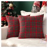 MIULEE Christmas Set of 2 Scottish Tartan Plaid Throw Pillow Covers Farmhouse Classic Decorative Square Cushion Cases for Home Decor Sofa Couch 20x20 Inch, Red