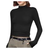 PUMIEY Black Long Sleeve Shirts for Women Turtleneck T Shirt Going Out Tops Basic Tee, Jet Black Medium