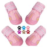 QUMY Dog Shoes for Large Dogs, Medium Dog Boots & Paw Protectors for Winter Snowy Day, Summer Hot Pavement, Waterproof in Rainy Weather, Outdoor Walking, Indoor Hardfloors Anti Slip Sole Pink 4