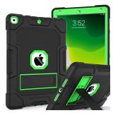 TIMISM Case for iPad 9th Generation/iPad 8th Generation/iPad 7th Generation (10.2 Inch, 2021/2020/2019 Model), Heavy Duty Shockproof Anti-Slip Tough Hybrid Three Layer Protective Cover, Black+Green