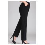 Soojun Womens Summer Elastic Waist Comfy Stretch Pull On Pants, Black, Large