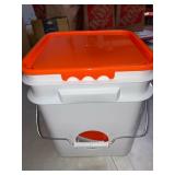 vlhtceqk Chicken Feeder No Waste 20 lb with 4 Ports, Rain Proof Gravity Feed Chick Feeders Bucket (Orange)â¦(Retail $23.99)