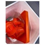 vlhtceqk Chicken Feeder No Waste 20 lb with 4 Ports, Rain Proof Gravity Feed Chick Feeders Bucket (Orange)â¦(Retail $23.99)