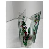 Painted "stained glass" Effect Votive Candle Holder, Beveled Mirror