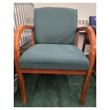 Wooden Accent/ Waiting Room Chair W/ Green Fabric