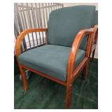 Wooden Accent/ Waiting Room Chair W/ Green Fabric