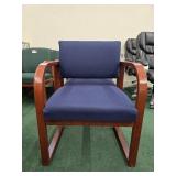 Wooden Accent/ Waiting Room Chair W/ Blue Fabric