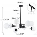 KCO Lighting Black Sputnik Chandelier Ceiling Mount 8-Light Glass Globe Sputnik Chandelier Mid Century Modern Chandelier Light Fixture Kitchen Island Sputnik (Black+White) - Retail: $190.85