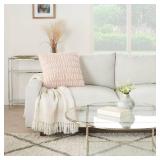 20"x20" Oversize Faux Fur Ruched Rabbit Square Throw Pillow Blush - Mina Victory. (DIRTY)