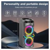 TYOTY Karaoke Machine with 2 Wireless Microphones, Portable PA System Big Bluetooth Speaker with LED Lights, Remote Control Support Bass/Treble Adjustment, TF Card/USB, REC for Adult Kids Home Party -