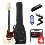 Donner Electric Bass Guitar 4 Strings Full-Size Standard Bass JB-Style Beginner Kit White for Starter with Free Online Lesson Gig Bag Guitar Strap and Guitar Cable, DJB-510 - Retail: $197.72