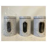 3 LARGE MODERN MOC MARBLE CONTAINERS GREAT FOR FOOD STORAGE/ COFFEE/ SEASONING ETC 47.6 fl oz per container, see images