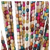 ANMINY 52 Strands Bamboo Wood Beaded Curtain for Doorways 35" x 75" Rainbow Colorful Handmade Natural Wooden Boho Hippie Door Window Hanging Beads