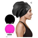 2 Pack Extra Large Swim Cap for Braids and Dreadlocks, Silicone Swimming Caps for Long Hair, Weaves, Extensions, Curls & Afros, Waterproof Adult Swim Hats Bathing Caps for Women Men