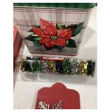 Christmas: Seasons Greetings Wall Decor, Poinsettia Tin Box, Snowflake Table Topper, Miniature Bows, and Thereâs No Place Like Home for the Holidays Wall Decor