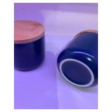 Blue Ceramic Candle Holder or Dish with Wooden Lid 3x3 inch (Set of 2)