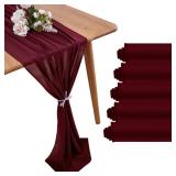 BEDDEB 29x120 Inches 5 Pack Burgundy Table Runner 10Ft Chiffon Table Runner for Wedding Sheer Table Runner Romantic Tulle Table Runner for Birthday Party Bridal Baby Shower Table Decoration