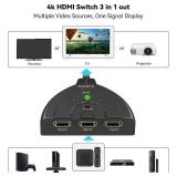 HDMI Switch, GANA 4K HDMI Splitter 3 in 1 Out, 3-Port HDMI Switcher Selector with Pigtail HDMI Cable,Supports Full HD 4K 1080P 3D Player, HDMI Hub Compatible with Fire Stick,HDTV,PS4 Game Consoles,PC