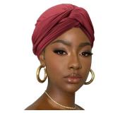 DRESHOW African Turban for Women Knotted Hairwraps for Sleeping Headwraps Ribbed Turban Stretch Jersey Head Scarf for Black Women Chemo Cancer Cap