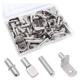 104Pcs Shelf Pins Kit,4 Styles Nickel Plated Shelf Support Pegs,Bookshelf Pegs for Shelves,Cabinet Shelf Bracket Pegs Shelf Pins Holders for Kitchen Furniture & Closet ( 5mm & 1/4inch )