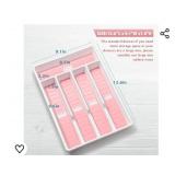 Silverware Organizer with Iconsï¼Plastic Cutlery silverware Tray for Drawerï¼Utensil Flatware Tableware Organizer for Kitchen with Non-slip TPR,Fits Standard Drawer,5-Compartment,Pink