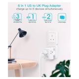 2 Pack US to UK Ireland Travel Plug Adapter, Type G Power Plug Adapter with 3 Outlets 3 USB Ports(2 USB C), European Travel Plug Adapter for USA to England London Scotland British Qatar Irish HongKong