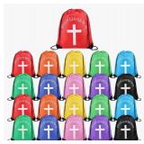 Jesus Loves You Drawstring Backpack Bulk Christian Religious Gift Bag Polyester Backpack (10 Pcs,Cross)