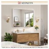 Keonjinn White Mirror for Bathroom 40 x 30 Inch Large Rounded Rectangle Bathroom Mirror for Wall, Seamless Metal Frame Farmhouse Mirror, HD Tempered Glass Modern Decorative Mirror(Horizontal/Vertical)