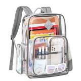 ASKSKY Large Clear Backpack for Men, Heavy Duty PVC Transparent Bookbag for Women Stadium Approved See Through Back Pack Fits 16 inch Laptop for School Work Travel, Gray