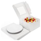 LotFancy Cake Boxes, 10 x 10 x 5 inch, 30 Pcs, 15 Disposable Paper Cake Carrier with 15 Round Board, White Bakery Boxes with Window, Treat Box Container for Pie, Donut, Cookie, Pastry