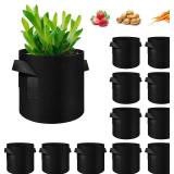 WHATWEARS 12-Pack 15 Gallon Plant Grow Bags, Thickened Nonwoven Flower Pots with Handles, Vegetable Planter Bags Containers, Cloth Planters for Garden Vegetable/Flower/Plant/Fruits Outdoor (Black)