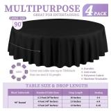 4 Pack Black Round Tablecloth 90 Inch Washable Polyester Tablecloths for Round Tables Stain Resistant and Wrinkle Table Cloth Decorative Fabric Table Cover for Dining Wedding Party Banquet Buffet