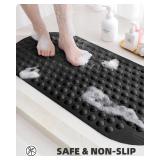 Color&Geometry Bathtub Mat Non Slip, Bath Tub Mat with Suction Cups and Drainage Holes to Grip and Quick Dry, Bath Mat for Tub Shower Mat Non Slip, Oval Bathtub Mat 16x35, Black Opaque