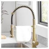 OWOFAN Kitchen Faucets with Pull Down Sprayer 304 Stainless Steel Industrial Single Handle One Hole Faucet for Farmhouse Camper Laundry Utility Rv Wet Bar Sinks Gold 9009K - Retail: $79.94