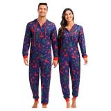 Haorugut Family Christmas Pajamas Onesies for Women Matching Christmas Onesie for Couples Pajamas Adult Christmas Pjs Female Blue XL