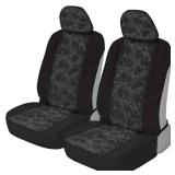 BDK Black Maui Car Seat Covers for Front Seats, 2 Pack Tropical Pattern with Matching Headrest, Sideless Design for Easy Installation, Fits Most Car Truck Van and SUV