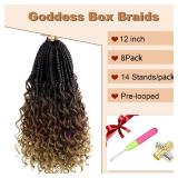 Goddess Box Braids Crochet Hair With Curly Ends 12 Inch Bohomian Box Braids Crochet Braids 8 Packs 3X Crochet Braids Synthetic Braiding Hair Extension for Black Women (12 Inch (Pack of 8), 4-30-27)