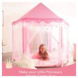 PLAYVIBE Princess Tent for Kids Tent 55"x53"  Princess Toys Kids Tent with Ultra Soft Rug & Star Led Lights  Princess Castle Kids Play Tent Indoor & Outdoor